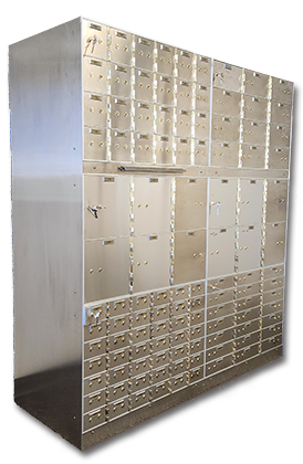 Side view of safe deposit boxes